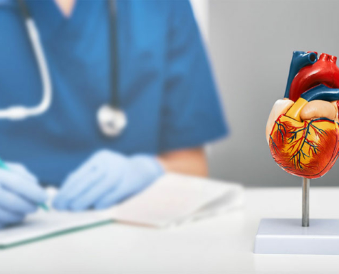 Herzmodell auf dem Schreibtisch eines Arztes